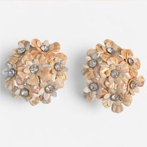 Vintage Floral Clip-On Earrings with Rhinestones, 1950s–60s